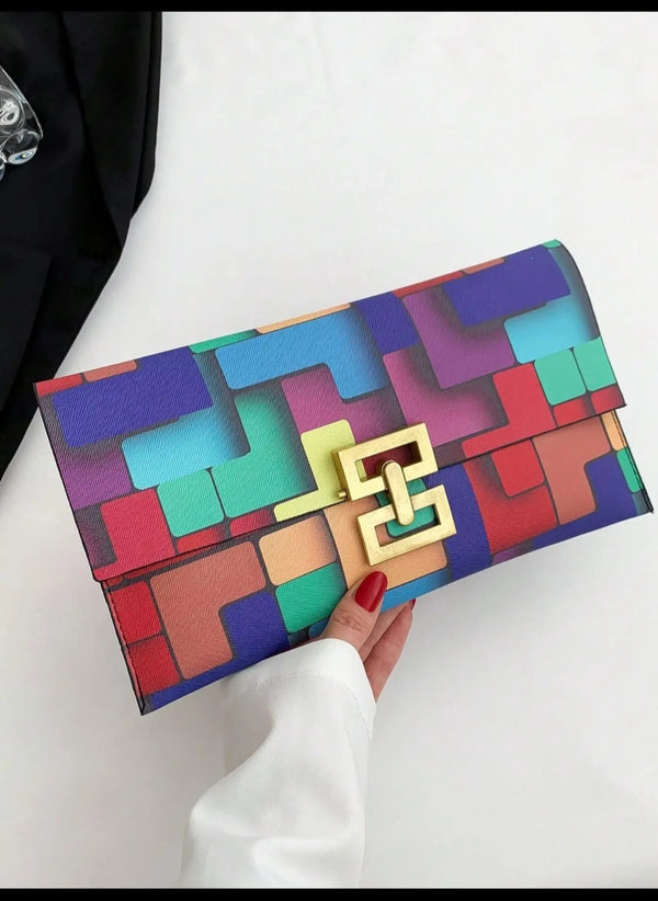 Women's Color block Geometric Pattern Clutch Bag