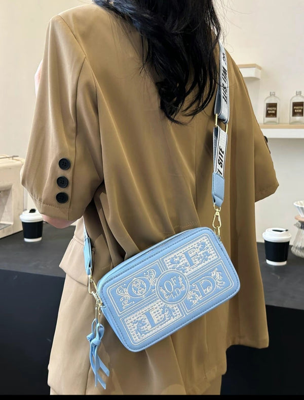 Fashionable Colorblock Letter Embroidery Design Crossbody Bag