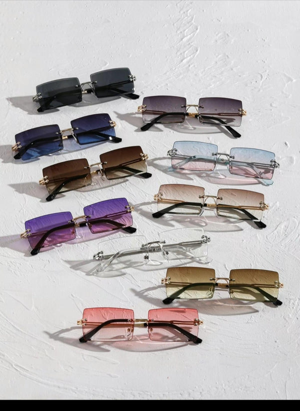 Unisex Vintage Fashionable Rimless Tinted Lens Sunglasses