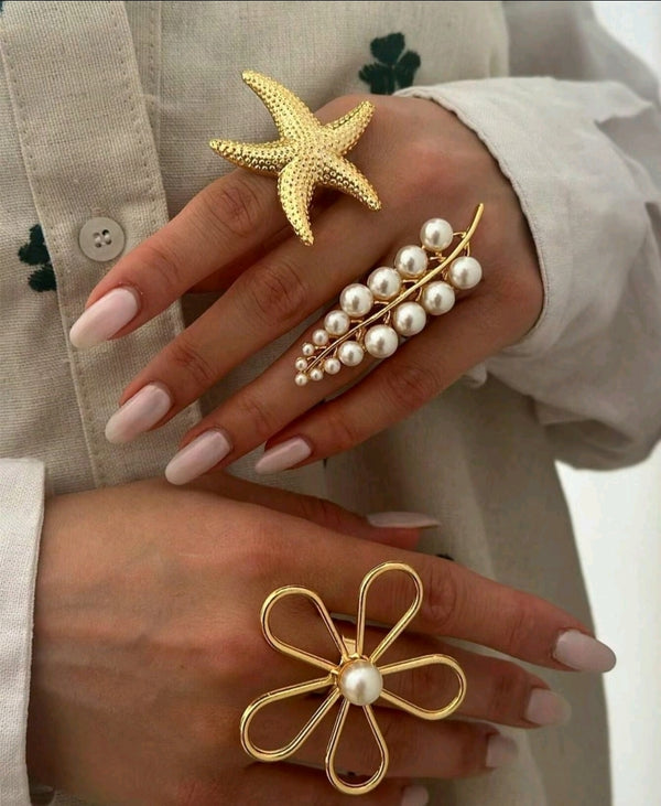 legant Open Rings with Faux Pearls Handmade Party Wear Finger Jewellery Trendy Personality Rings for Vogue Women