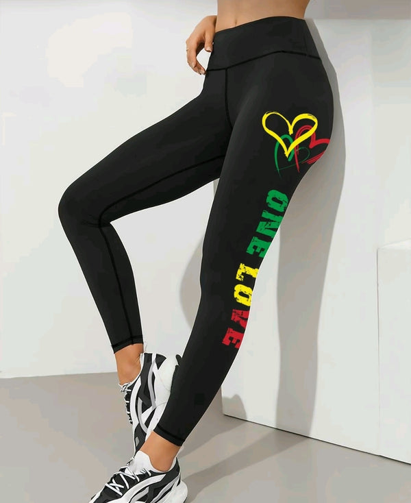 Women's Heart & Letter Print High-quality waist Sports Leggings