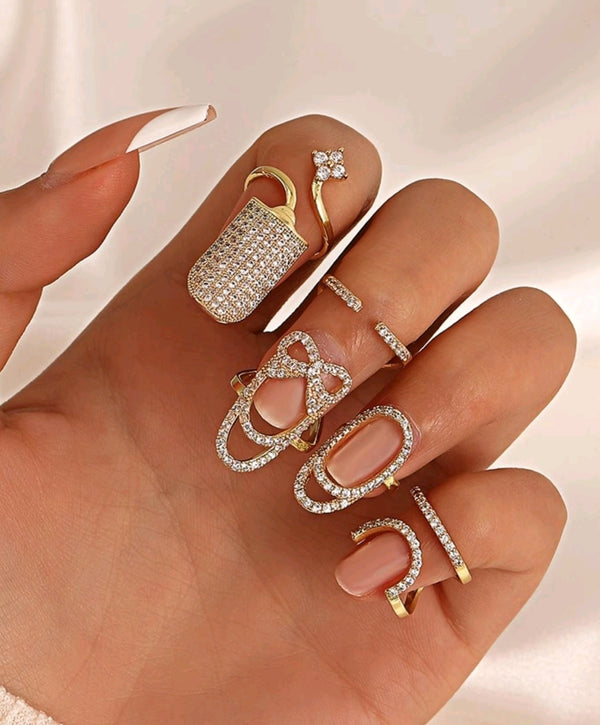 Elegant Rhinestone Decorated Cuff Rings
