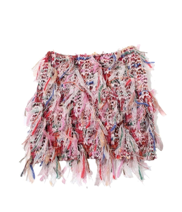 Trendy Women’s All-Over Print Fringe Bodycon Skirt – Bold, Flirty, and Fashion-Forward