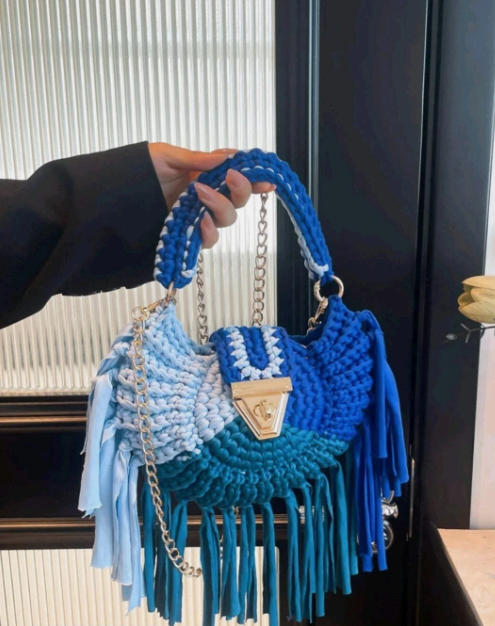 Women's Color Block Braid Design Tassel Decor Handbag