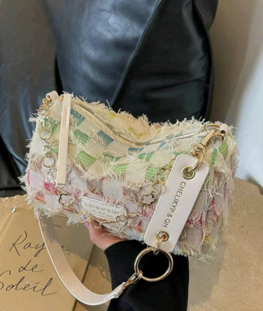 Women's Chain Strap Colorful Canvas Shoulder Bag